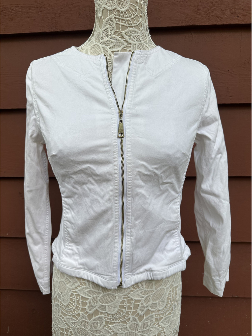 Live a Little White Zip Up Jacket Y2K Casual Preppy